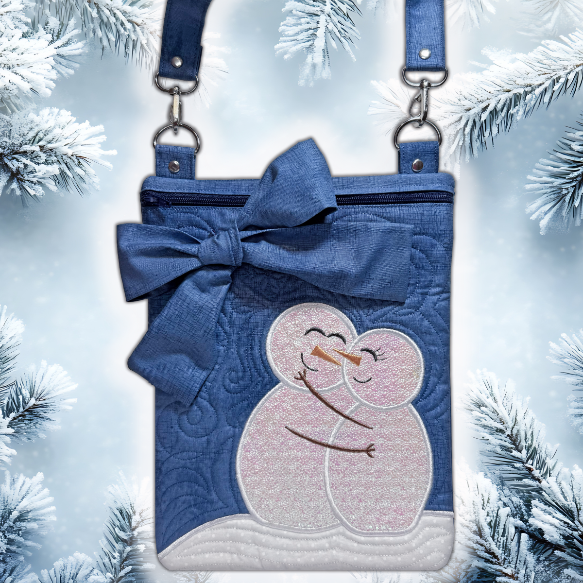 Snow in Love Crossbody Bag In-the-Hoop Machine Embroidery Design Pickle Pie Designs