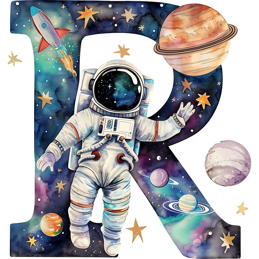Space Alphabet Letter R Fabric Panel