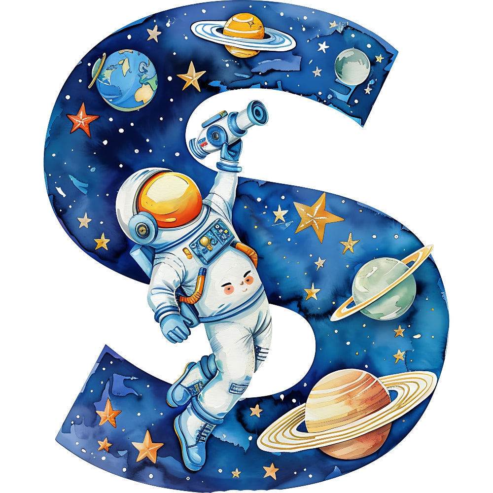 Space Alphabet Letter S Fabric Panel QuiltingFabricPanels