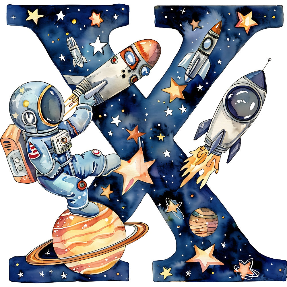 Space Alphabet Letter X Fabric Panel