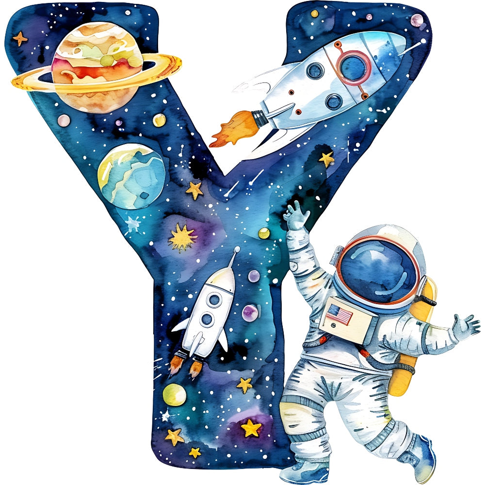 Space Alphabet Letter Y Fabric Panel