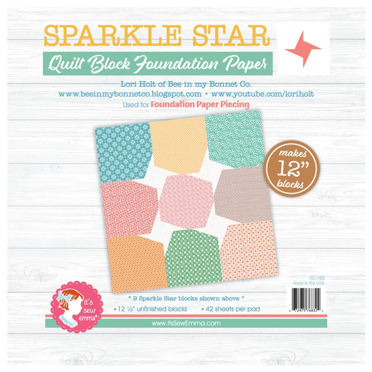 Sparkle Star 12in Block Foundation Paper Pad - Linda's Electric Quilters