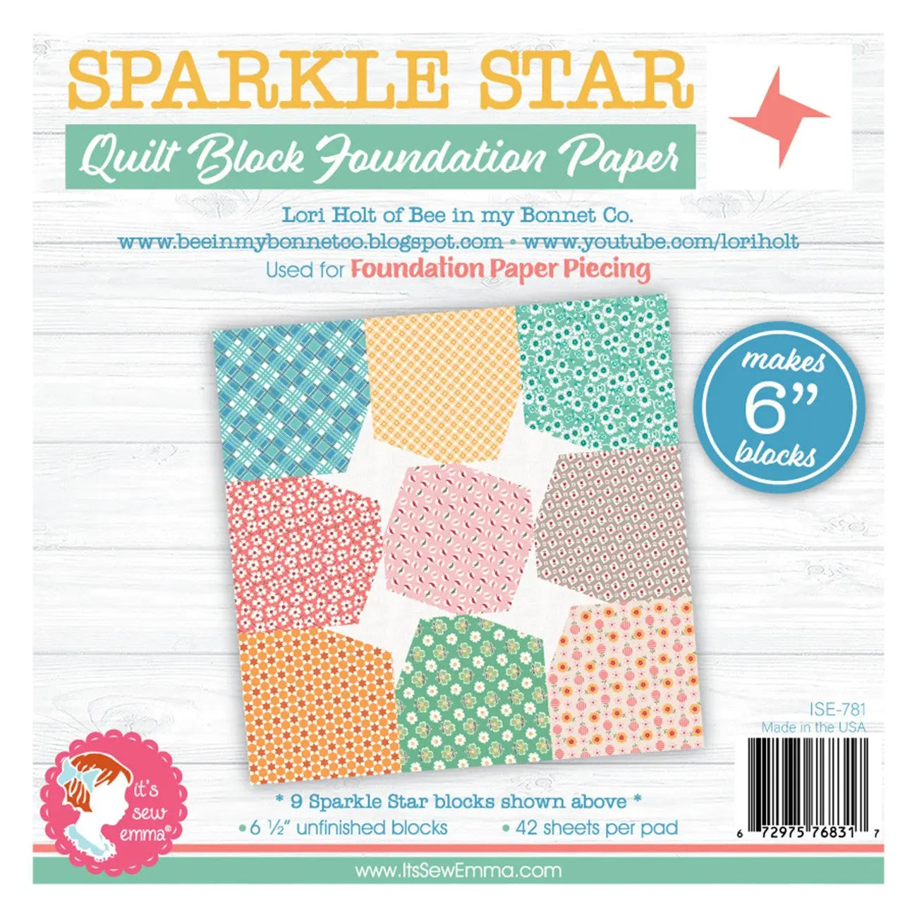 Sparkle Star 6in Block Foundation Paper Pad - Linda's Electric Quilters