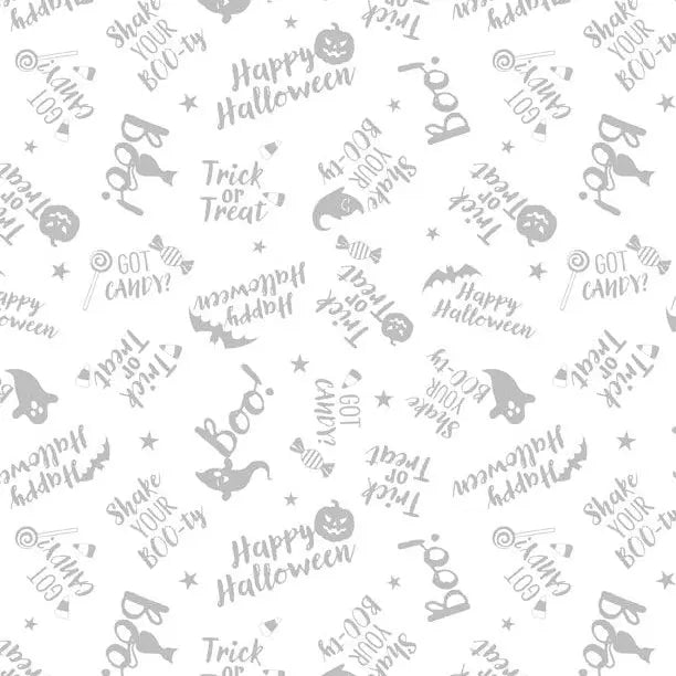 Spooky Spectacle - Word Toss White on White Cotton 44"/45" Fabric Per Yard Wilmington Fabrics