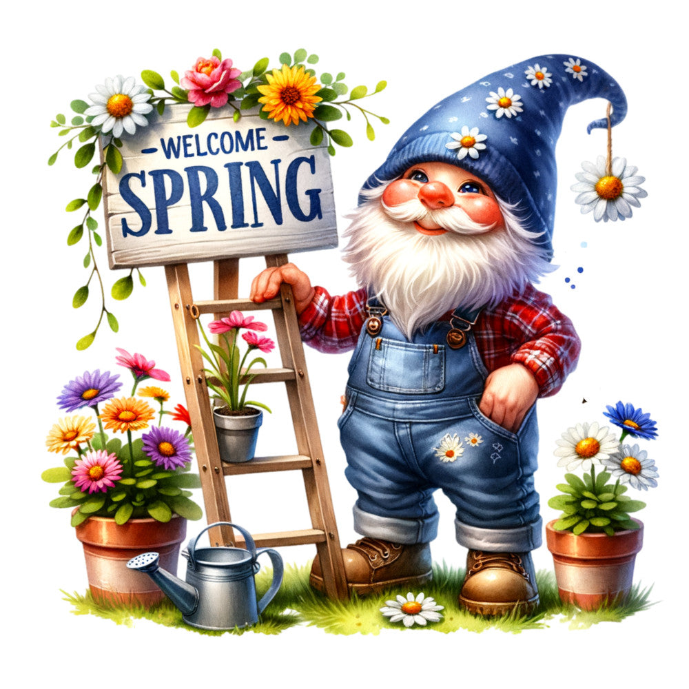 Spring Garden Gnome Fabric Panel 2