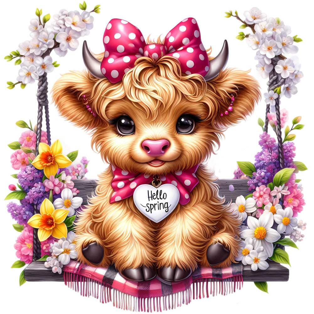 Springtime Highland Cows Fabric Panel 11