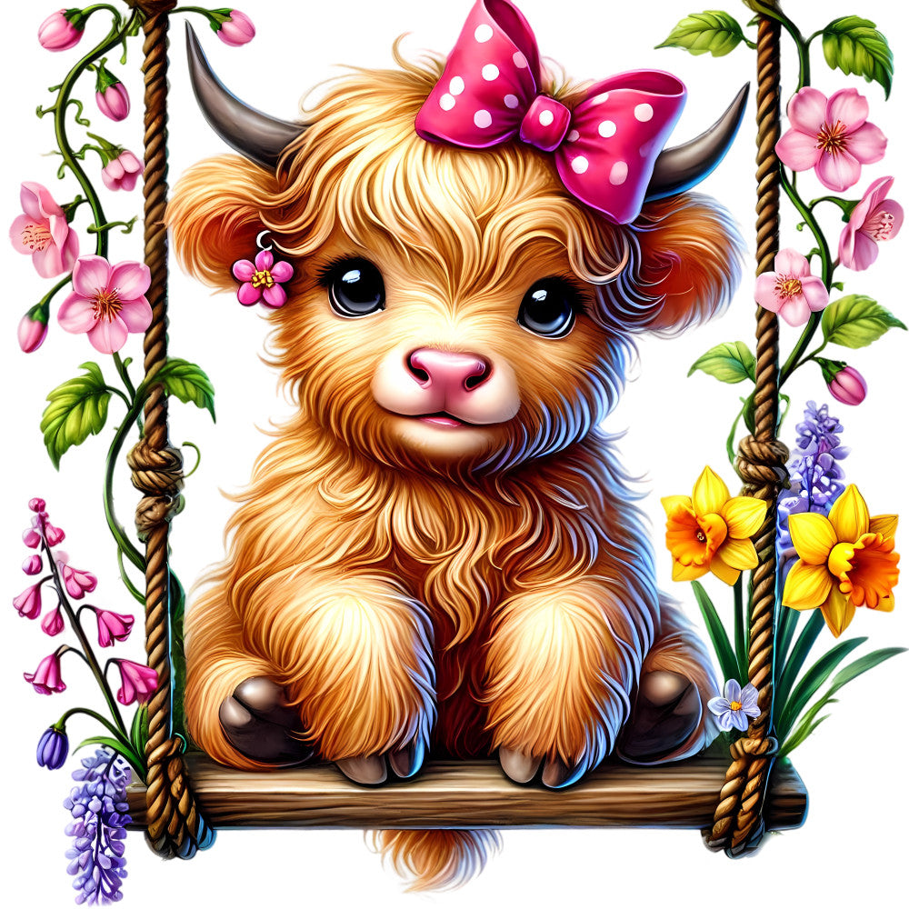 Springtime Highland Cows Fabric Panel 5