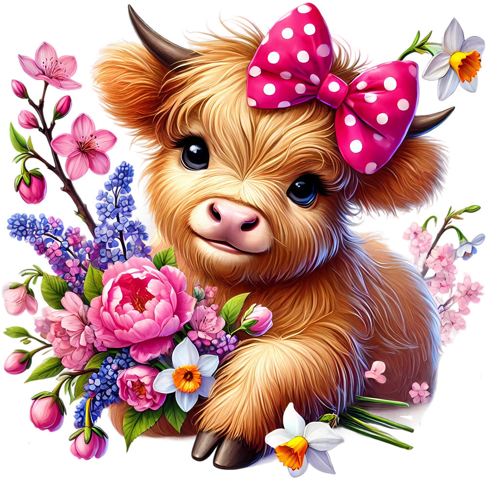 Springtime Highland Cows Fabric Panel 8