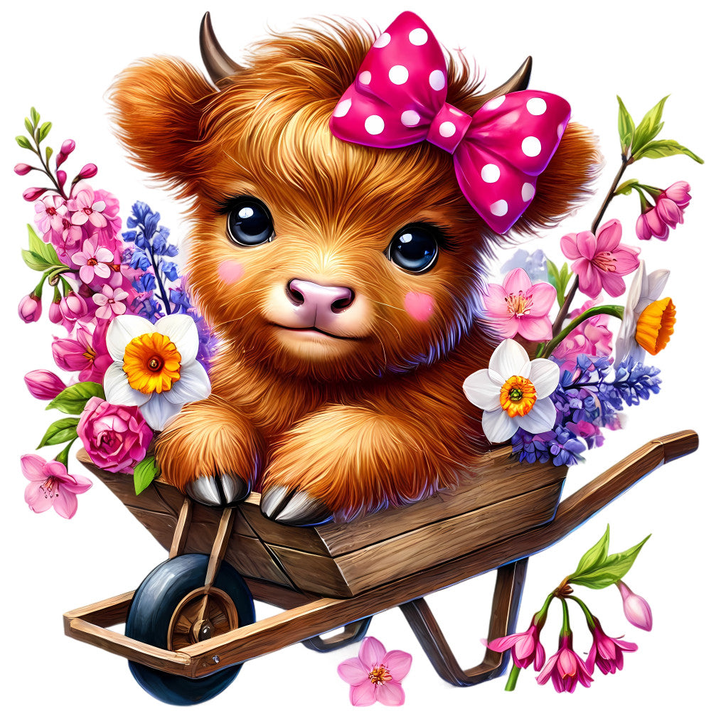 Springtime Highland Cows Fabric Panel 9
