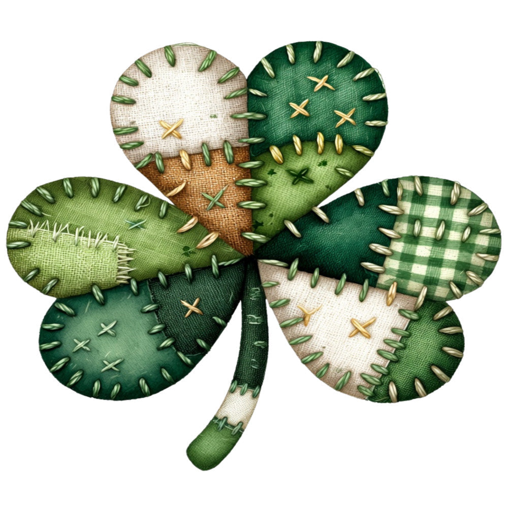 St Patricks Day Patchwork Shamrock Fabric Panel 1