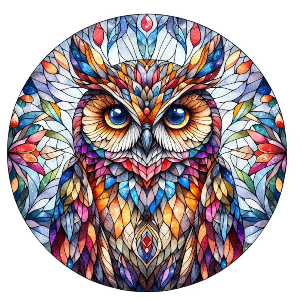 Stained Glass Owl Fabric Panel 10
