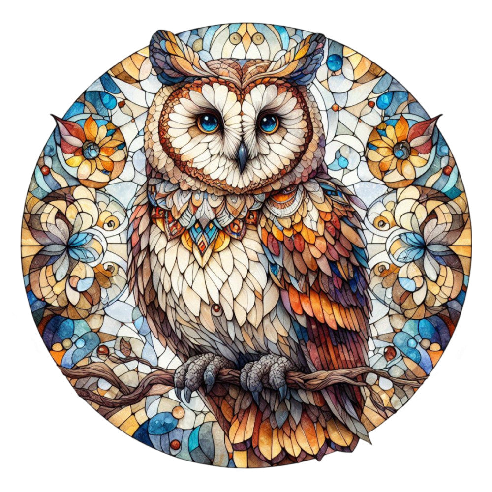 Stained Glass Owl Fabric Panel 14