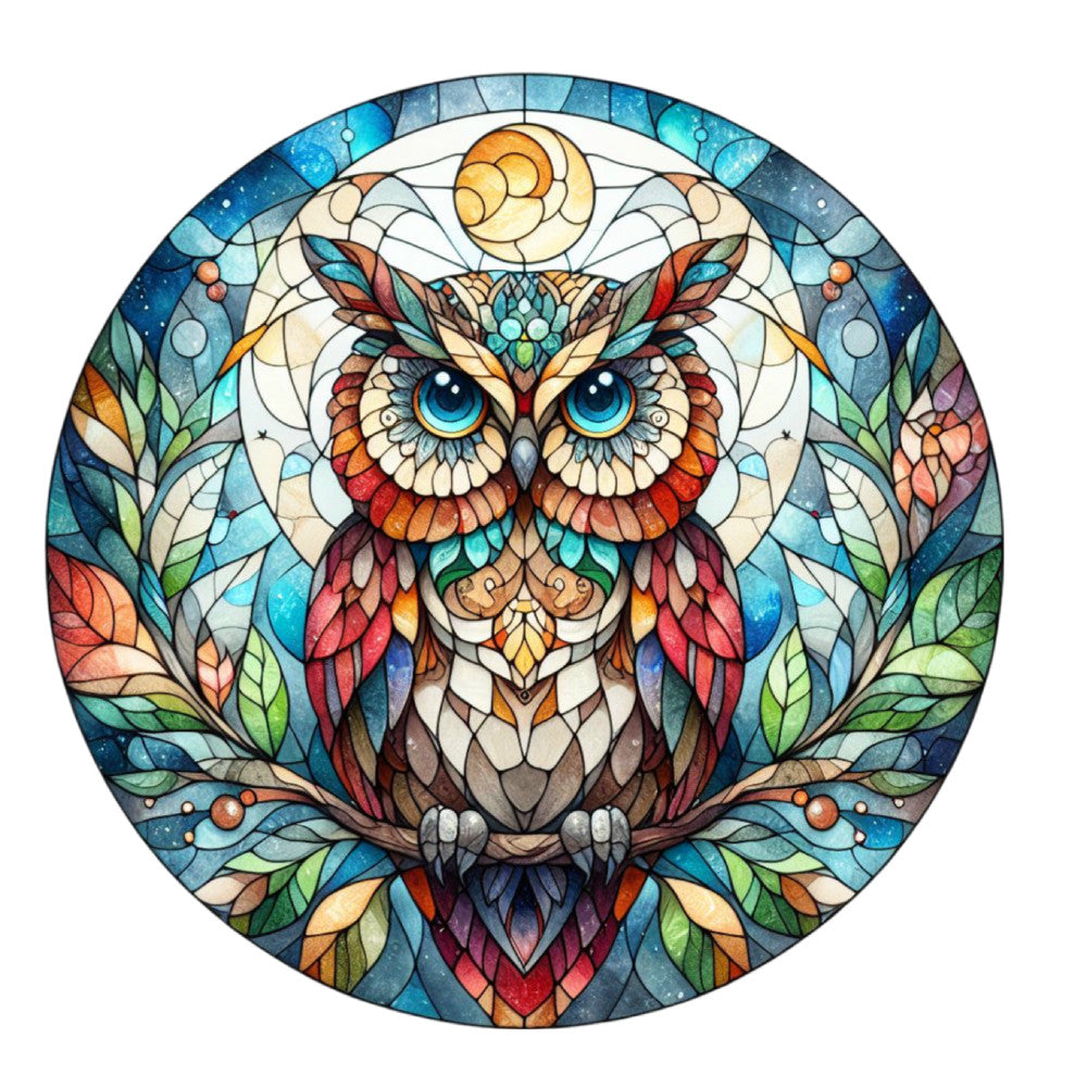 Stained Glass Owl Fabric Panel 2