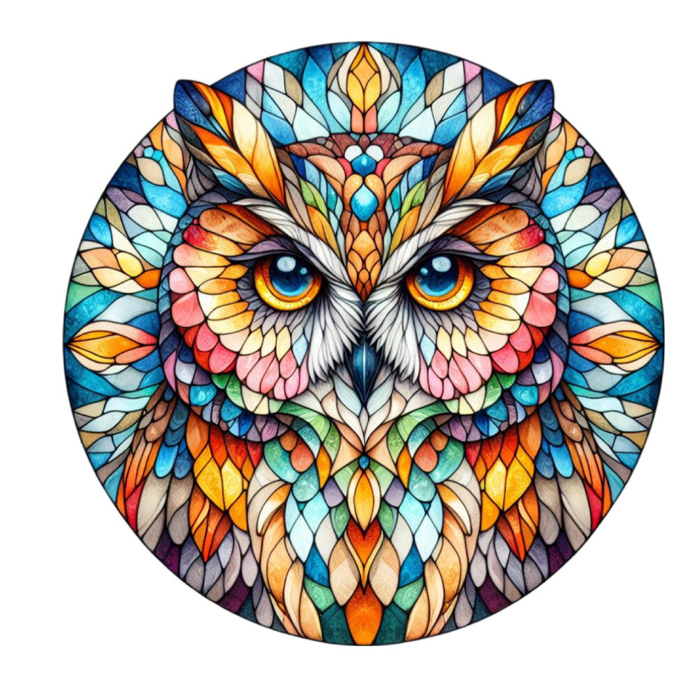Stained Glass Owl Fabric Panel 3