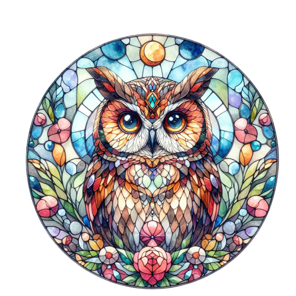 Stained Glass Owl Fabric Panel 6