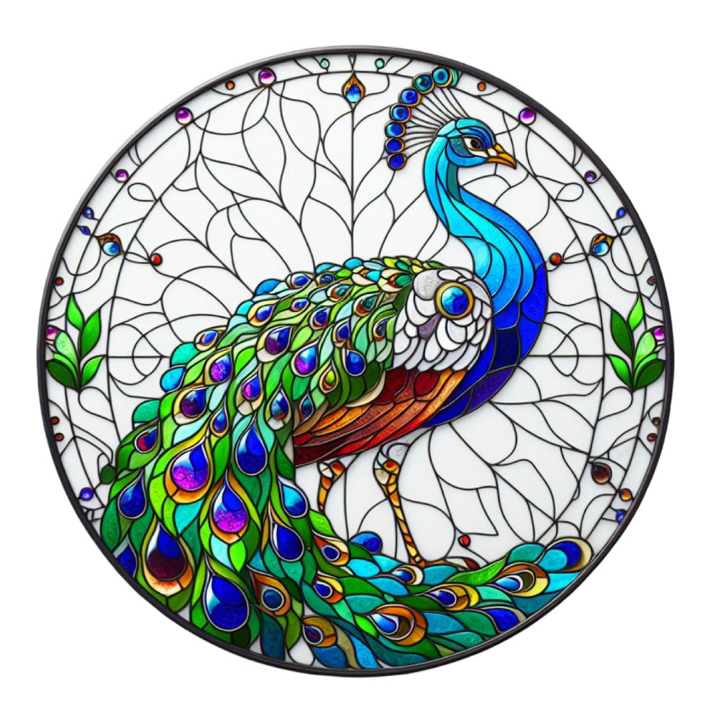 Stained Glass Peacocks Fabric Panel 14