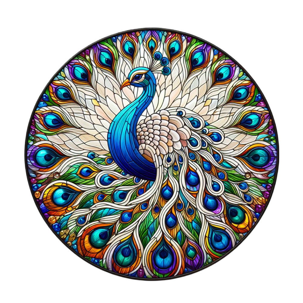 Stained Glass Peacocks Fabric Panel 2 QuiltingFabricPanels