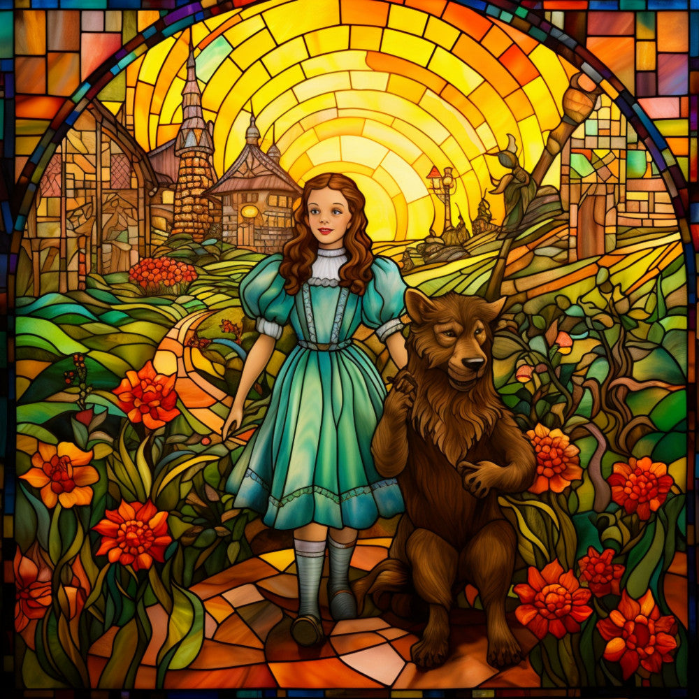 Stained Glass Wizard of OZ Fabric Panel 8