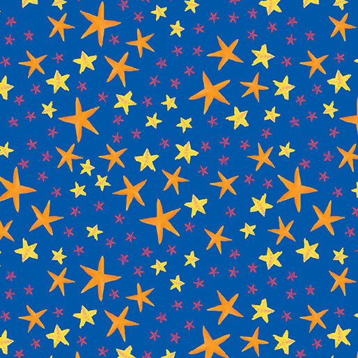 Starfish Soiree Royal Blue Cotton 44"/45" Fabric Per Yard