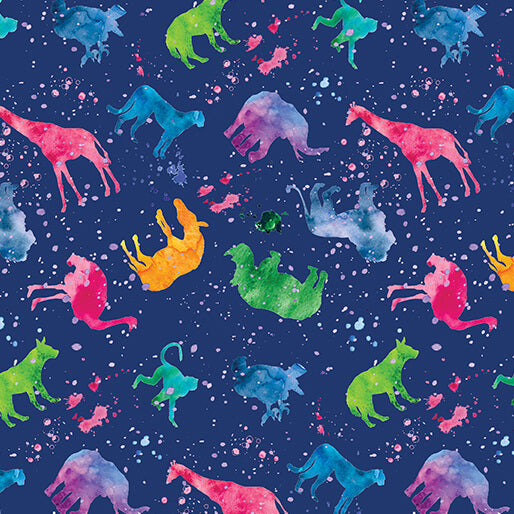 Benartex Starlight Safari safari confetti navy quilting cotton by the yard