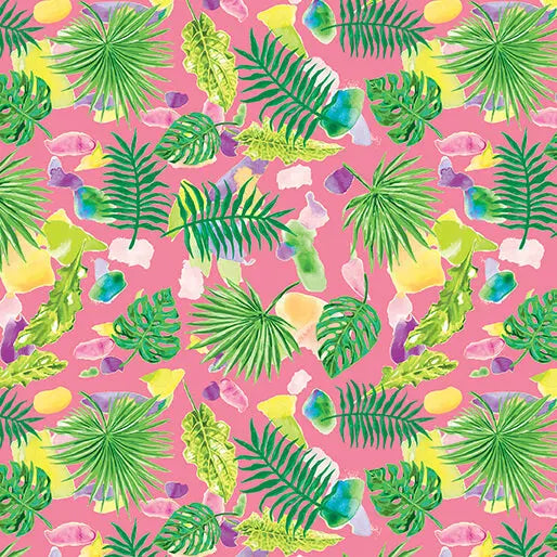 Starlight Safari - Scattered Leaves - Pink 44" / 45" Fabric Per Yard The Fabric Company