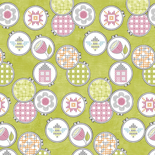 Stitch Garden - Hoops & Stitch - Lime 44" / 45" Fabric Per Yard