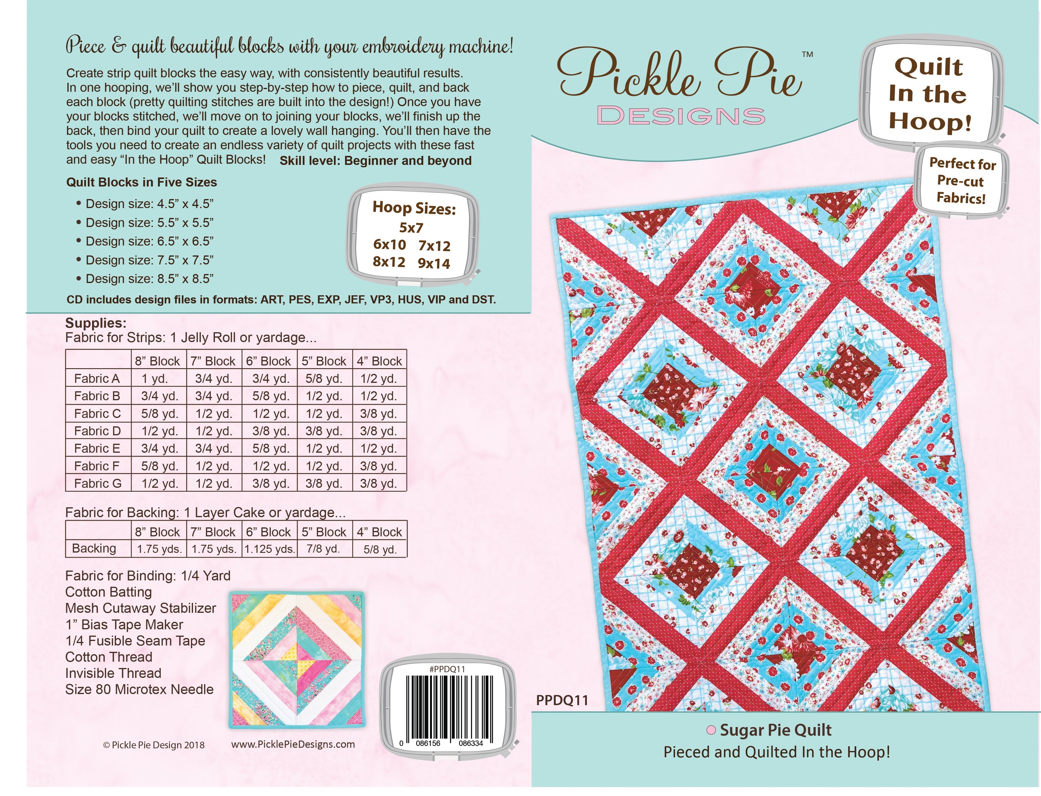 Sugar Pie Quilt In the Hoop Embroidery Design Collection