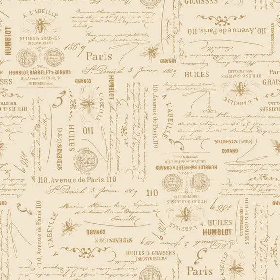 Summer House - Bee Script - Cream 44" / 45" Fabric Per Yard The Fabric Company
