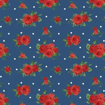 Summertime Daydream - Red Roses - Navy 44" / 45" Fabric Per Yard The Fabric Company