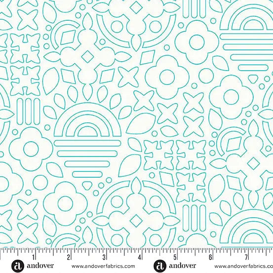 Sun Print Whisper Teal Stencil 44"/45" Fabric Per Yard Andover Fabrics