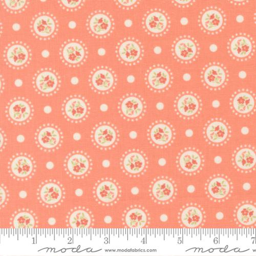 Sunbonnet Coral Flower Dots Cotton 44"/45" Fabric Per Yard