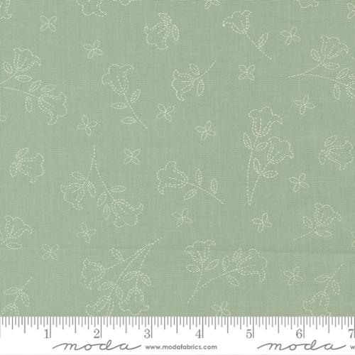 Sunbonnet Dusty Blue Embroidered Blooms Cotton 44"/45" Fabric Per Yard