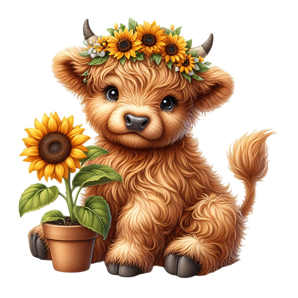 Sunflower Highland Cows Fabric Panel 10