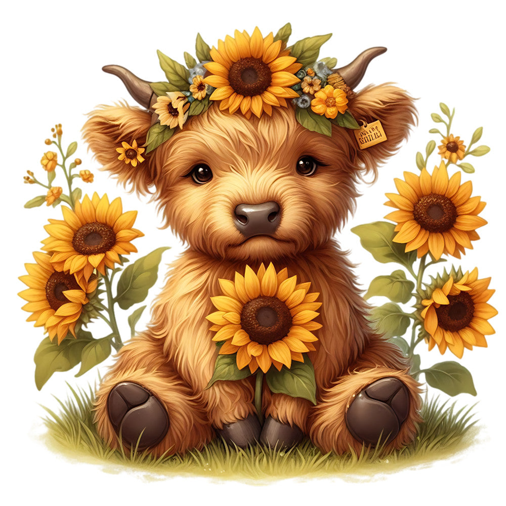 Sunflower Highland Cows Fabric Panel 11