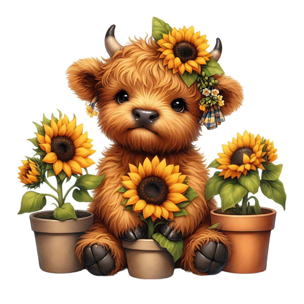 Sunflower Highland Cows Fabric Panel 13