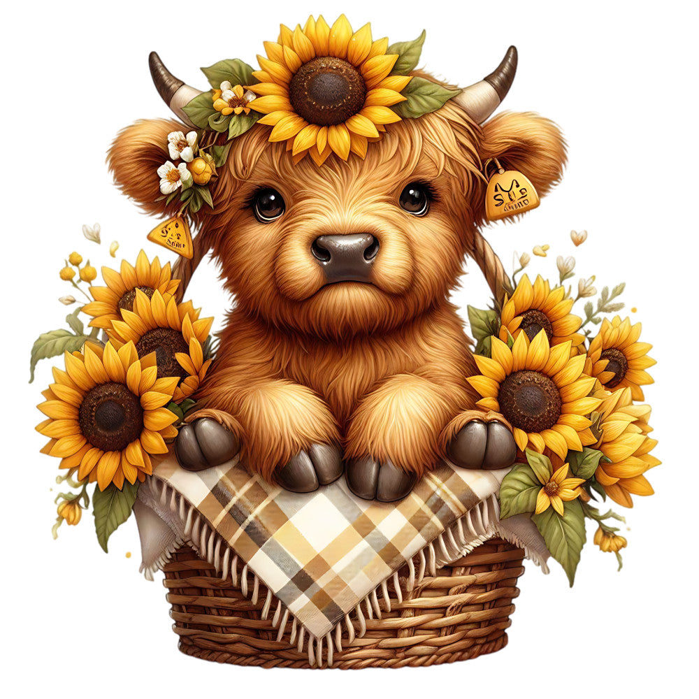 Sunflower Highland Cows Fabric Panel 14 QuiltingFabricPanels
