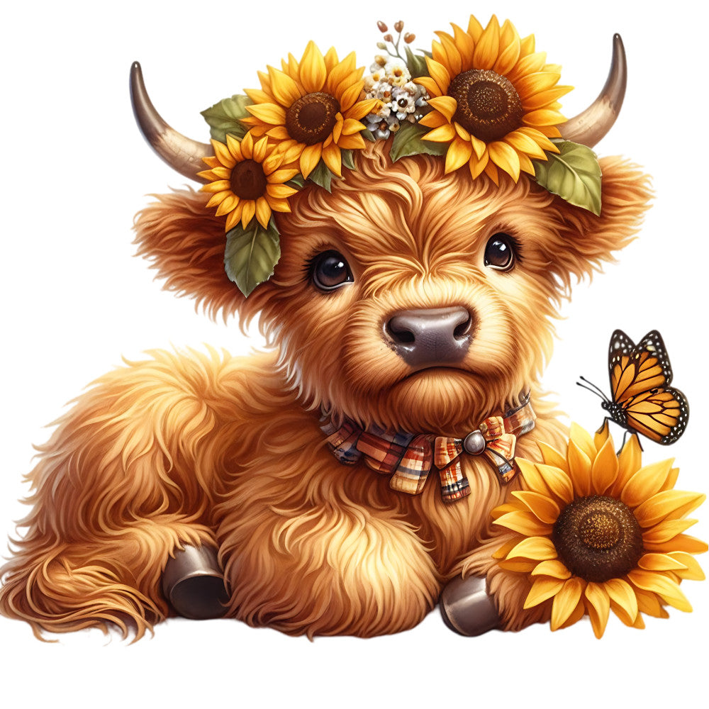 Sunflower Highland Cows Fabric Panel 16