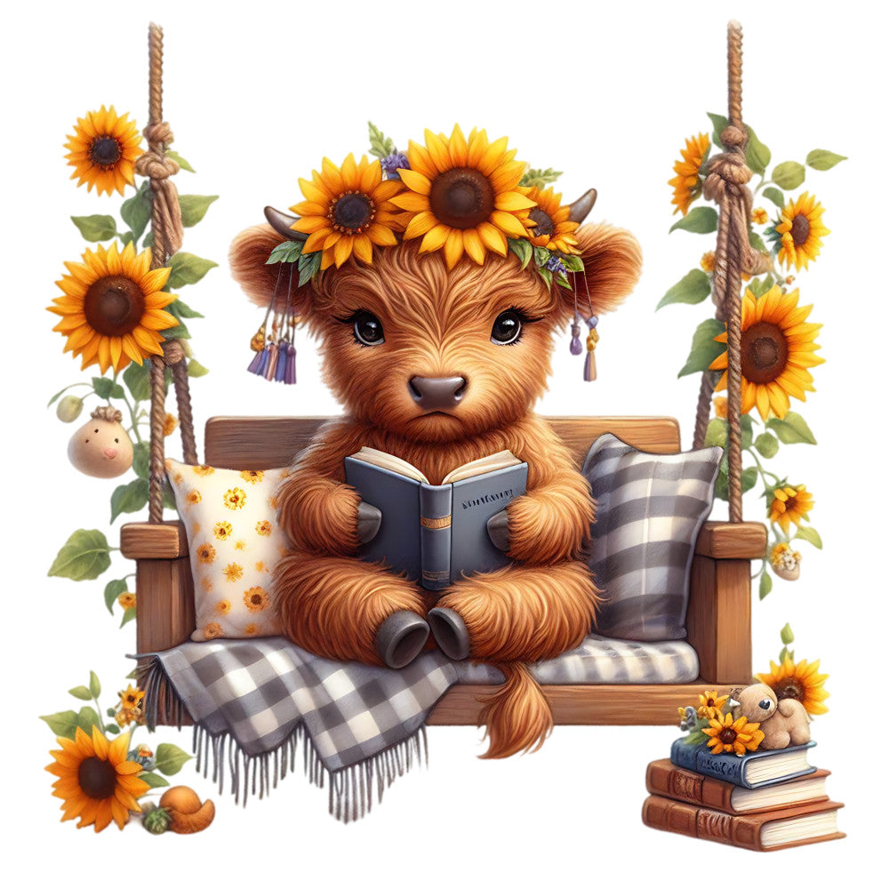 Sunflower Highland Cows Fabric Panel 17