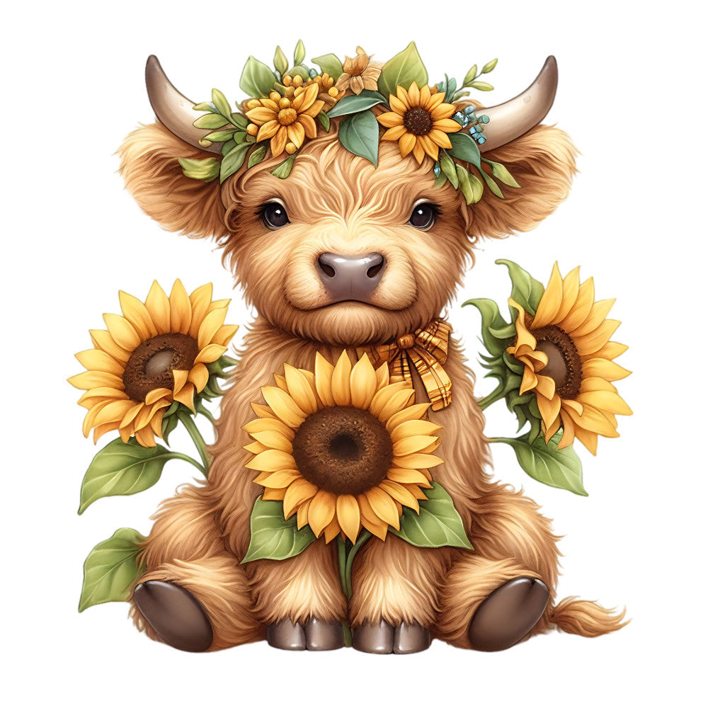 Sunflower Highland Cows Fabric Panel 21