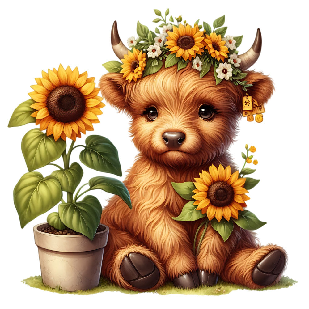 Sunflower Highland Cows Fabric Panel 26