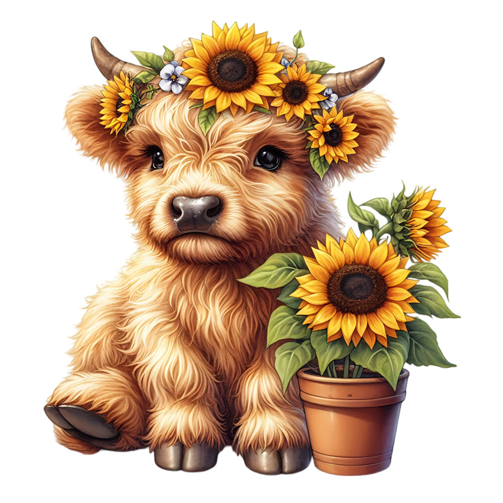 Sunflower Highland Cows Fabric Panel 27