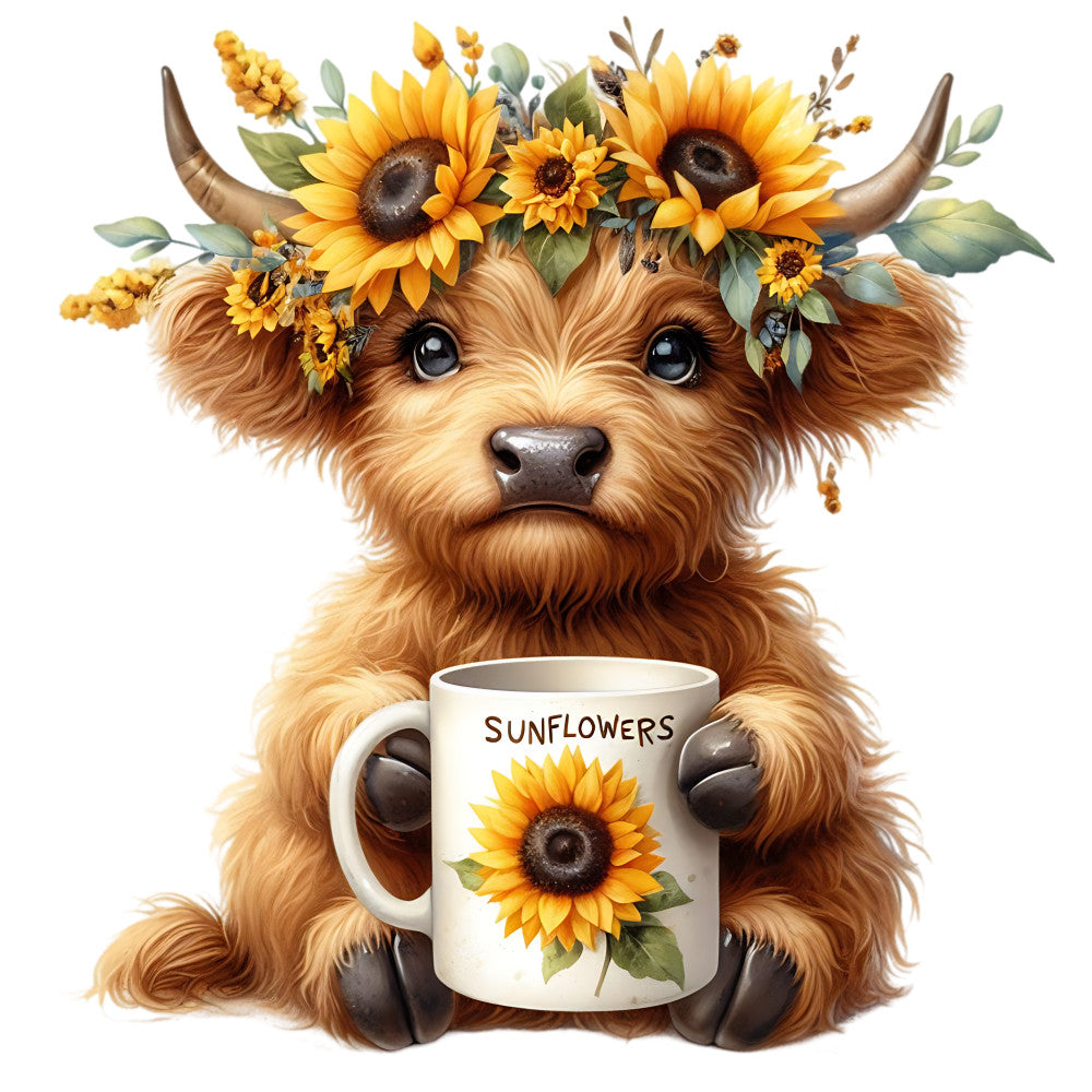 Sunflower Highland Cows Fabric Panel 29