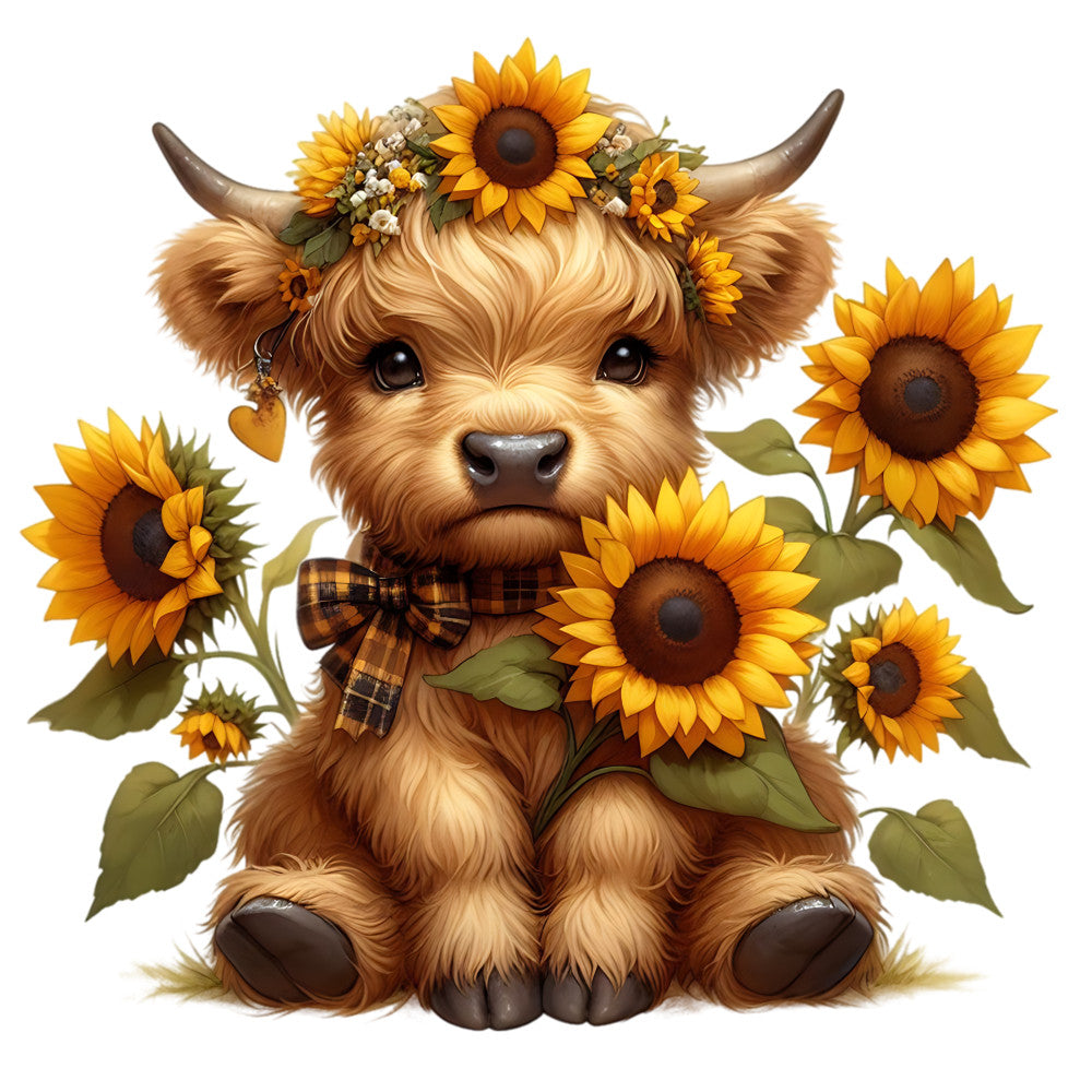 Sunflower Highland Cows Fabric Panel 32