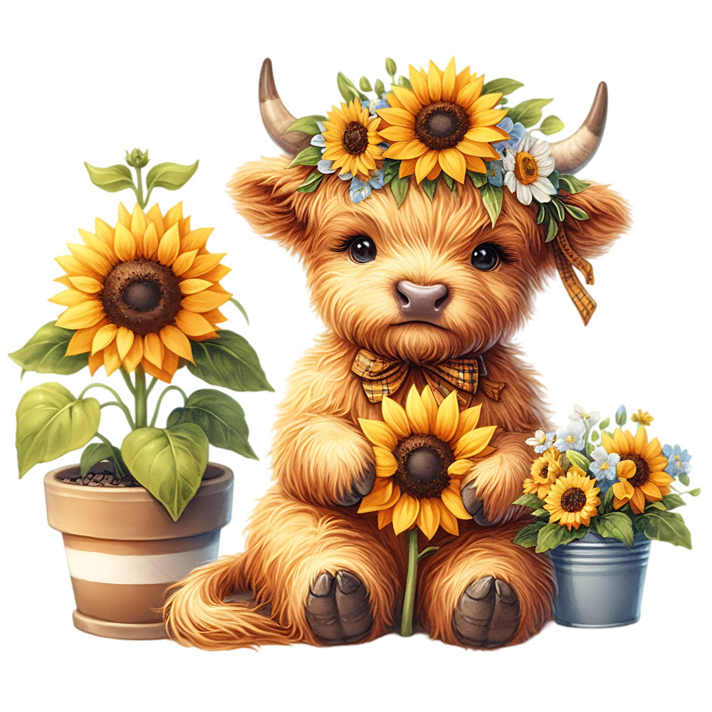 Sunflower Highland Cows Fabric Panel 9