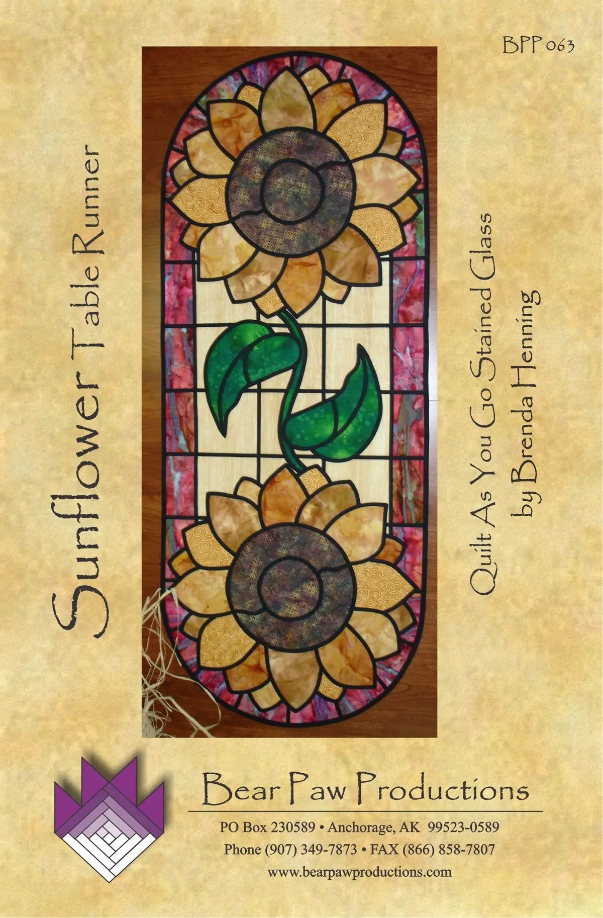 Sunflower Table Runner in Stained Glass - Linda's Electric Quilters