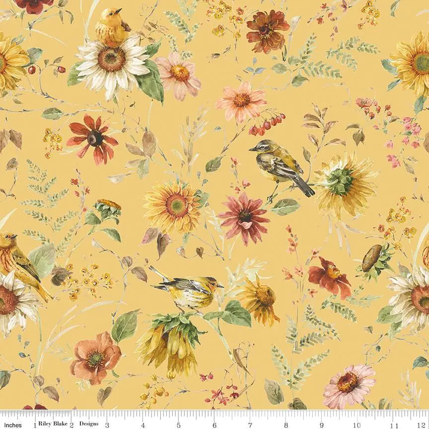 Sunflower Whispers Prairie Yellow Cotton Wideback Fabric per yard Riley Blake Designs