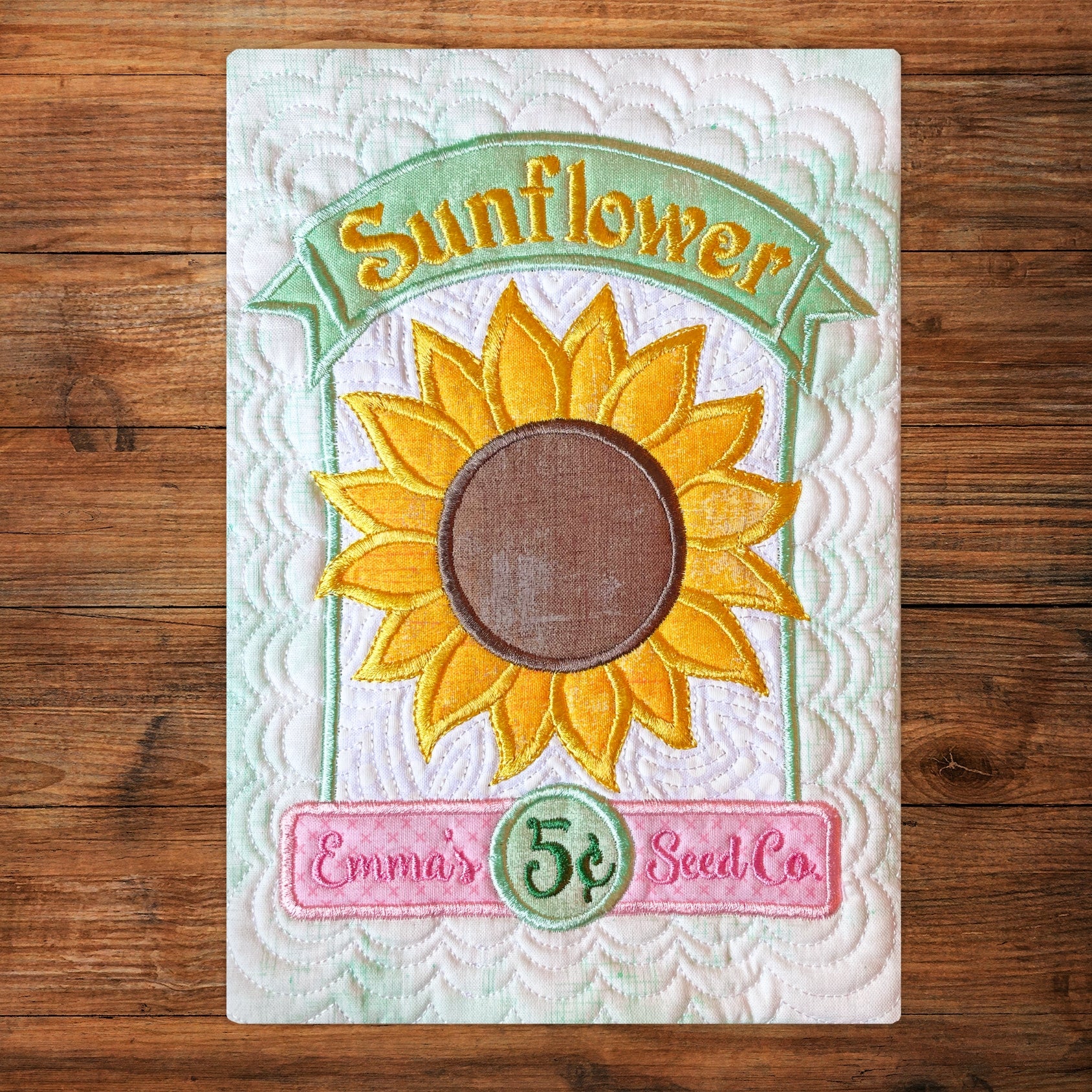 Sunflower Seed Packets Wall Hanging In the Hoop Embroidery Design Pickle Pie Designs