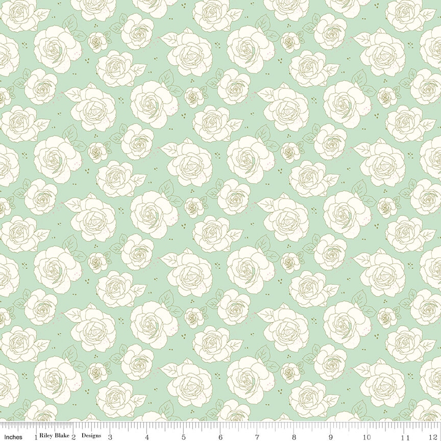 Sunsetridge - Roses - Mint 44" / 45" Fabric Per Yard