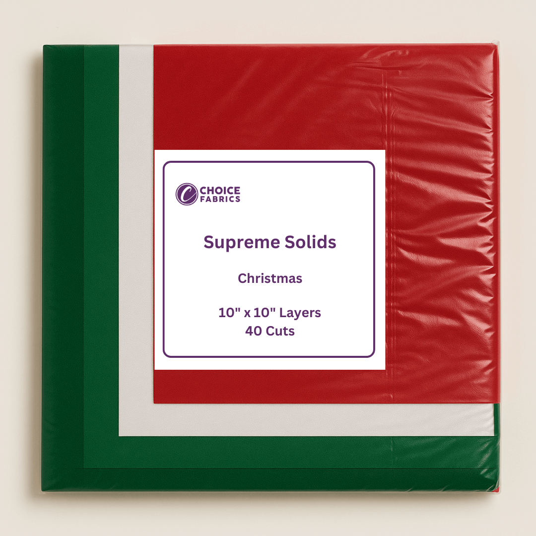 Supreme Solids 10x10 Layers Christmas by Choice Fabrics, 40 festive red green and white cotton squares