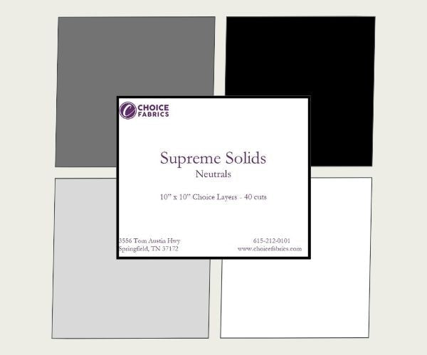 Supreme Solids 10x10 Layers Neutrals by Choice Fabrics, 40 neutral cotton squares